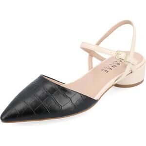 Journee Collection Brynn Pointed Toe Ankle Strap Flats Size US 6.5M Black White